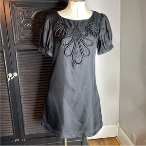 Chloe Womens Soutache Short Puff Sleeve Mini Dress‎ Black Silk Size 2
